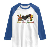 Peace Love Juneteenth Raglan Shirt 1865 Heart Kente Peace Sign Africa Fist - Wonder Print Shop