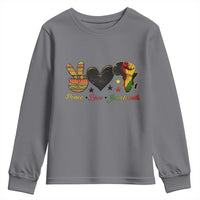 Peace Love Juneteenth Youth Sweatshirt 1865 Heart Kente Peace Sign Africa Fist - Wonder Print Shop