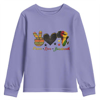 Peace Love Juneteenth Youth Sweatshirt 1865 Heart Kente Peace Sign Africa Fist - Wonder Print Shop