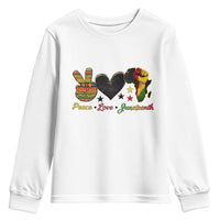 Peace Love Juneteenth Youth Sweatshirt 1865 Heart Kente Peace Sign Africa Fist - Wonder Print Shop