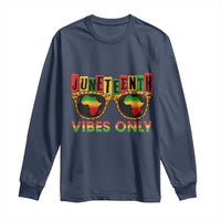 Juneteenth Vibes Only Long Sleeve Shirt Afro Pride Sunglasses Black History Celebration - Wonder Print Shop