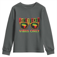 Juneteenth Vibes Only Youth Sweatshirt Afro Pride Sunglasses Black History Celebration - Wonder Print Shop