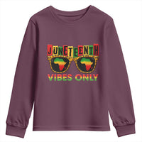 Juneteenth Vibes Only Youth Sweatshirt Afro Pride Sunglasses Black History Celebration - Wonder Print Shop