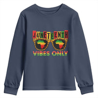 Juneteenth Vibes Only Youth Sweatshirt Afro Pride Sunglasses Black History Celebration - Wonder Print Shop
