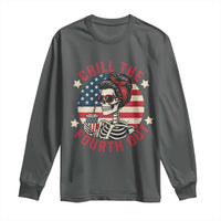 Retro Skeleton 4th of July Long Sleeve Shirt Chill The Fourth Out Funny Patriotic American Flag