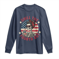 Retro Skeleton 4th of July Long Sleeve Shirt Chill The Fourth Out Funny Patriotic American Flag