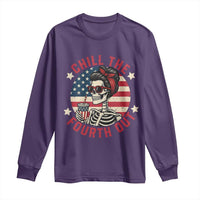 Retro Skeleton 4th of July Long Sleeve Shirt Chill The Fourth Out Funny Patriotic American Flag