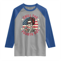 Retro Skeleton 4th of July Raglan Shirt Chill The Fourth Out Funny Patriotic American Flag