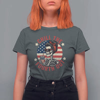 Retro Skeleton 4th of July T Shirt For Women Chill The Fourth Out Funny Patriotic American Flag