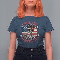 Retro Skeleton 4th of July T Shirt For Women Chill The Fourth Out Funny Patriotic American Flag
