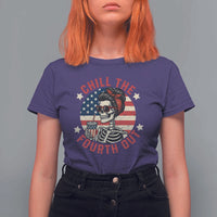 Retro Skeleton 4th of July T Shirt For Women Chill The Fourth Out Funny Patriotic American Flag