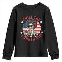 Retro Skeleton 4th of July Youth Sweatshirt Chill The Fourth Out Funny Patriotic American Flag