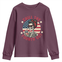 Retro Skeleton 4th of July Youth Sweatshirt Chill The Fourth Out Funny Patriotic American Flag