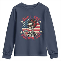Retro Skeleton 4th of July Youth Sweatshirt Chill The Fourth Out Funny Patriotic American Flag