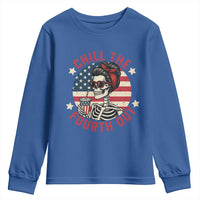 Retro Skeleton 4th of July Youth Sweatshirt Chill The Fourth Out Funny Patriotic American Flag