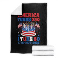 America Turns 250 I Turn 50 Funny 1976 Birthday Throw Blanket American Flag Cake 1776 to 2026 Semiquincentennial