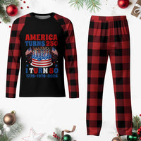 America Turns 250 I Turn 50 Funny 1976 Birthday Plaid Pajama Set American Flag Cake 1776 to 2026 Semiquincentennial