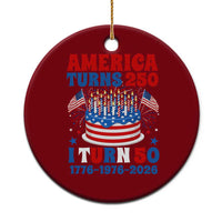 America Turns 250 I Turn 50 Funny 1976 Birthday Ceramic Ornament American Flag Cake 1776 to 2026 Semiquincentennial