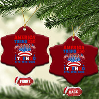 America Turns 250 I Turn 50 Funny 1976 Birthday Ceramic Ornament American Flag Cake 1776 to 2026 Semiquincentennial