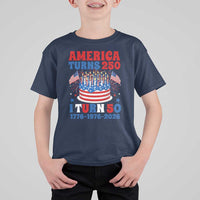 America Turns 250 I Turn 50 Funny 1976 Birthday T Shirt For Kid American Flag Cake 1776 to 2026 Semiquincentennial