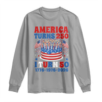 America Turns 250 I Turn 50 Funny 1976 Birthday Long Sleeve Shirt American Flag Cake 1776 to 2026 Semiquincentennial