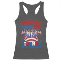 America Turns 250 I Turn 50 Funny 1976 Birthday Racerback Tank Top American Flag Cake 1776 to 2026 Semiquincentennial