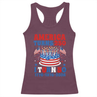 America Turns 250 I Turn 50 Funny 1976 Birthday Racerback Tank Top American Flag Cake 1776 to 2026 Semiquincentennial