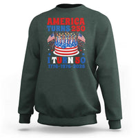 America Turns 250 I Turn 50 Funny 1976 Birthday Sweatshirt American Flag Cake 1776 to 2026 Semiquincentennial