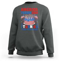America Turns 250 I Turn 50 Funny 1976 Birthday Sweatshirt American Flag Cake 1776 to 2026 Semiquincentennial