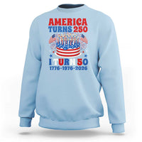 America Turns 250 I Turn 50 Funny 1976 Birthday Sweatshirt American Flag Cake 1776 to 2026 Semiquincentennial