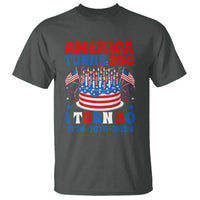 America Turns 250 I Turn 50 Funny 1976 Birthday T Shirt American Flag Cake 1776 to 2026 Semiquincentennial