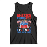 America Turns 250 I Turn 50 Funny 1976 Birthday Tank Top American Flag Cake 1776 to 2026 Semiquincentennial