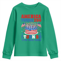 America Turns 250 I Turn 50 Funny 1976 Birthday Youth Sweatshirt American Flag Cake 1776 to 2026 Semiquincentennial