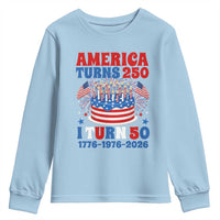 America Turns 250 I Turn 50 Funny 1976 Birthday Youth Sweatshirt American Flag Cake 1776 to 2026 Semiquincentennial