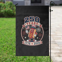 250 Years 1776 to 2026 Cartoon Hot Dog Garden Flag Funny Uncle Sam Top Hat Waving American Flag Semiquincentennial