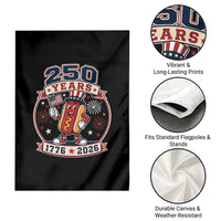 250 Years 1776 to 2026 Cartoon Hot Dog Garden Flag Funny Uncle Sam Top Hat Waving American Flag Semiquincentennial