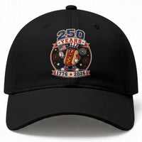 250 Years 1776 to 2026 Cartoon Hot Dog Baseball Cap Funny Uncle Sam Top Hat Waving American Flag Semiquincentennial