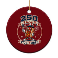 250 Years 1776 to 2026 Cartoon Hot Dog Ceramic Ornament Funny Uncle Sam Top Hat Waving American Flag Semiquincentennial