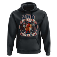 250 Years 1776 to 2026 Cartoon Hot Dog Hoodie Funny Uncle Sam Top Hat Waving American Flag Semiquincentennial