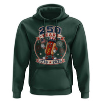 250 Years 1776 to 2026 Cartoon Hot Dog Hoodie Funny Uncle Sam Top Hat Waving American Flag Semiquincentennial