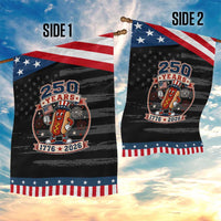 250 Years 1776 to 2026 Cartoon Hot Dog Patriotic Garden Flag Funny Uncle Sam Top Hat Waving American Flag Semiquincentennial