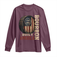 Bourbon Built America Vintage Distressed Graphic Long Sleeve Shirt American Flag Whiskey Barrel 1776 to 2026 Semiquincentennial Patriotic