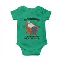 Funny Napping Dad Sleepy Grandpas and Fathers Baby Onesie Proud Member Of The Just Resting My Eyes Club Armchair Cartoon Graphic