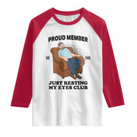 Funny Napping Dad Sleepy Grandpas and Fathers Raglan Shirt Proud Member Of The Just Resting My Eyes Club Armchair Cartoon Graphic