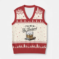 Whiskey Glass and Cigar I Will Be In The Backyard V-Neck Knit Sweater Vest Vintage Bourbon Lover Relaxing Fathers Day Gift for Men
