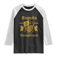 Reino De Espana Campeones Crest Graphic Raglan Shirt Vintage Spain Champions 2 Stars Spanish Pride Sports Fan