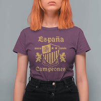 Reino De Espana Campeones Crest Graphic T Shirt For Women Vintage Spain Champions 2 Stars Spanish Pride Sports Fan