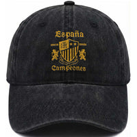 Reino De Espana Campeones Crest Graphic Washed Cotton Baseball Cap Vintage Spain Champions 2 Stars Spanish Pride Sports Fan