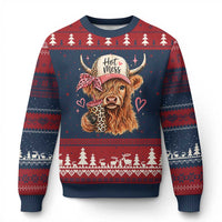 Hot Mess Highland Cow Pink Leopard Coquette Ugly Christmas Sweater Cute Western Country Mom Life