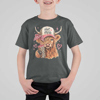 Hot Mess Highland Cow Pink Leopard Coquette T Shirt For Kid Cute Western Country Mom Life